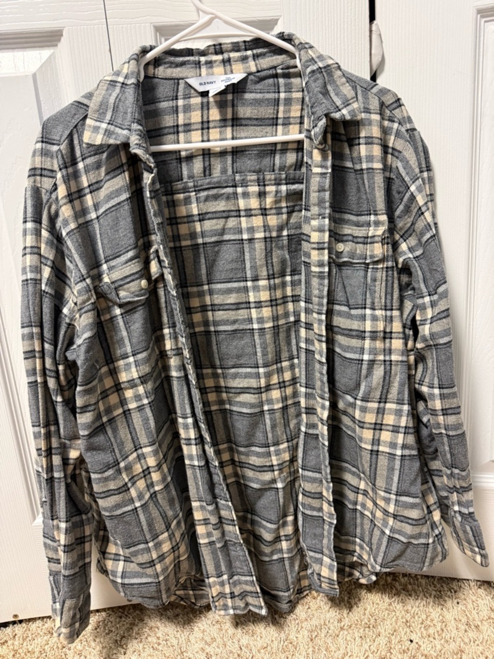Old Navy Gray and Cream Plaid Boyfriend Shirt